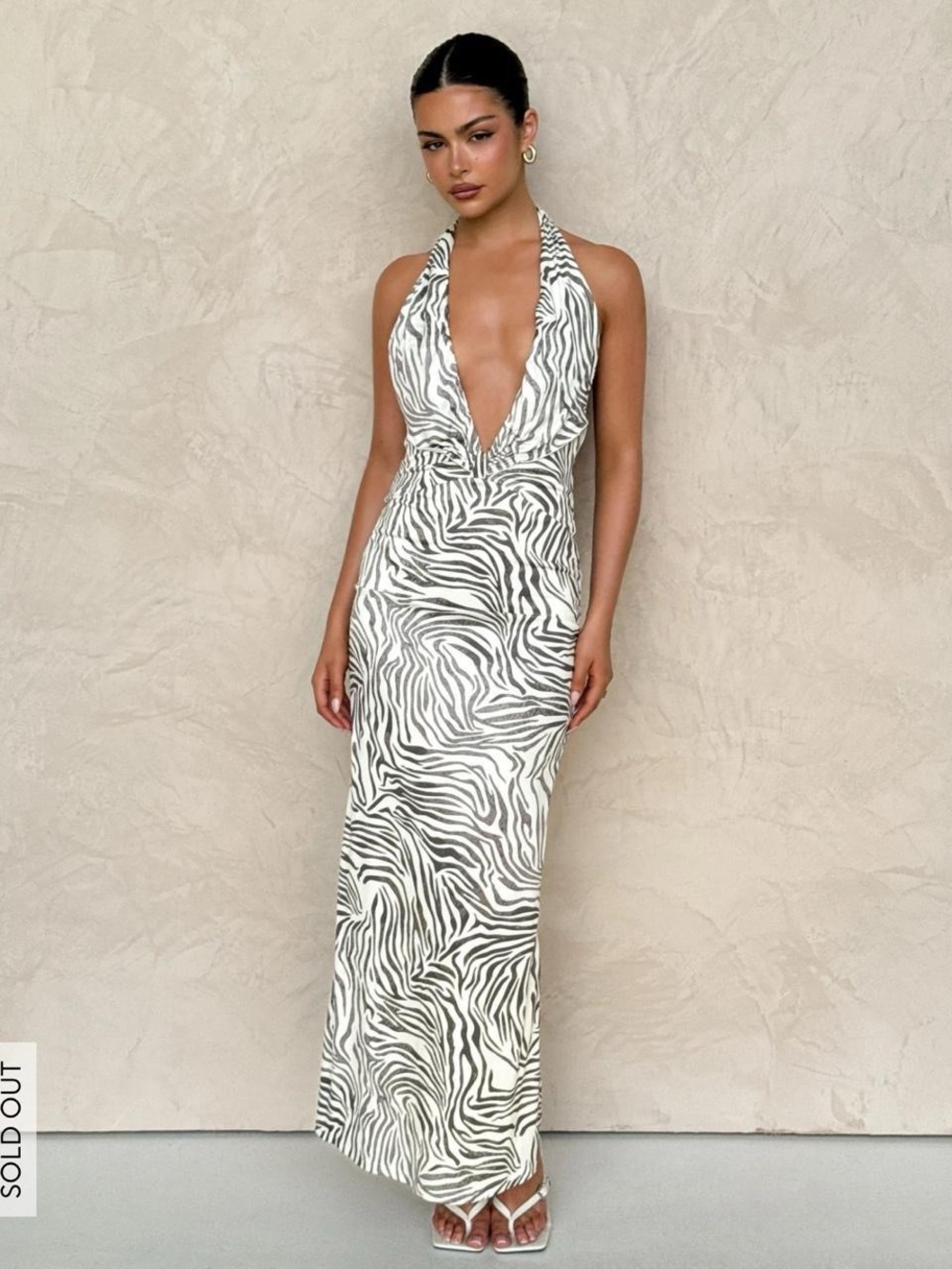 Tiger Mist Zebra Halter Maxi Dress in White and Black